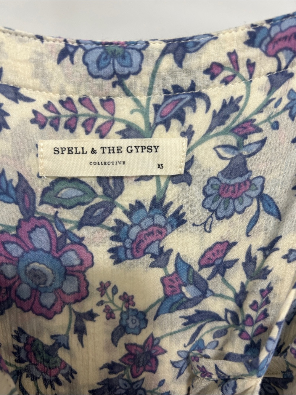 Spell Cream Midi Skirt with Blue & Purple Floral Print - Picture 2 of 2